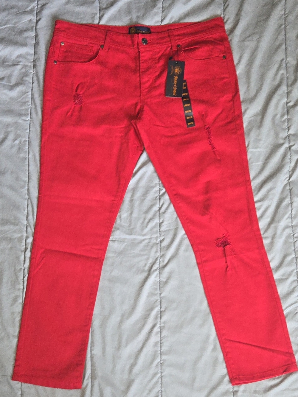 Ministry of Fashion Red Skinny Fit Distressed Jeans Men's 38W 32L